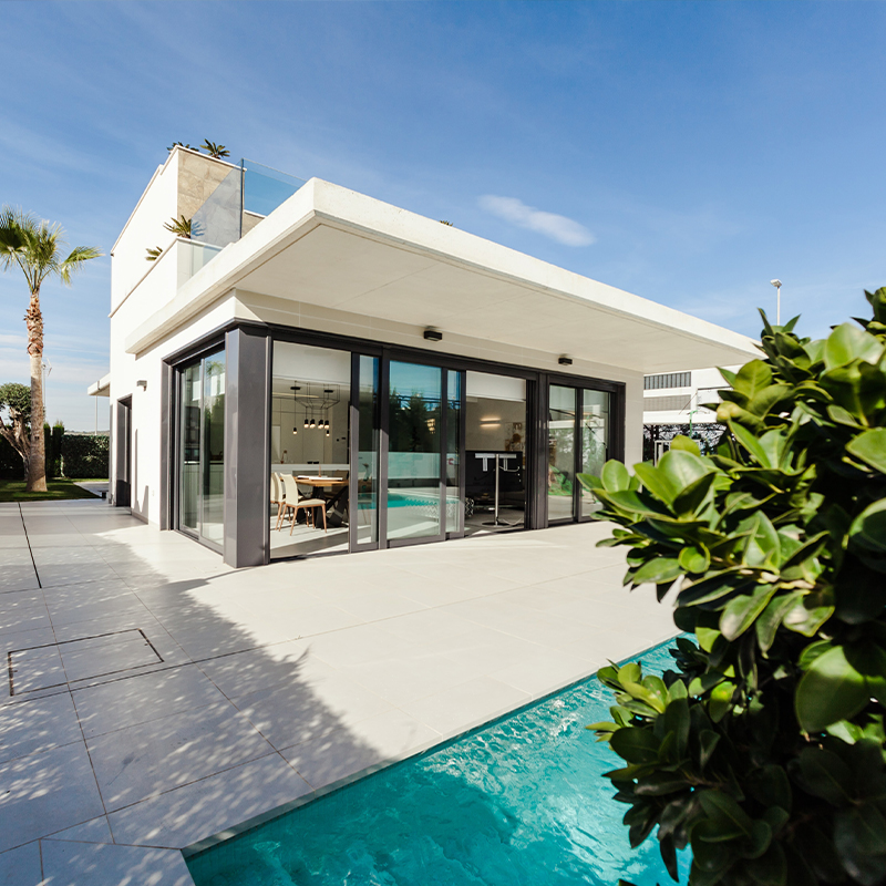 Modern white home with pool